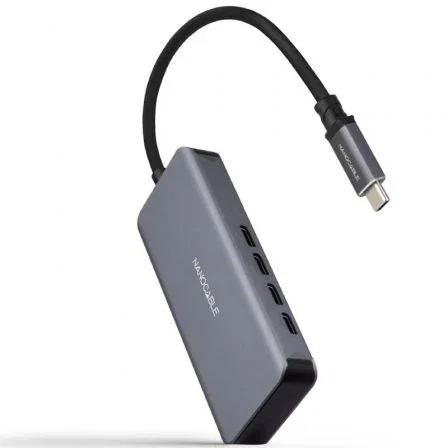 Nanocable Hub USB-C de Aluminio con 4 Puertos USB 3.2 Gen 1 Hembra, 10 cm, Gris